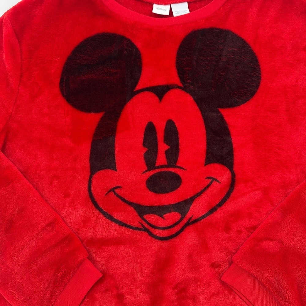 Disney Mickey Mouse Women XL Red Plush Warm Cozy Long Sleeve Tomato Girl Shirt - Picture 3 of 6